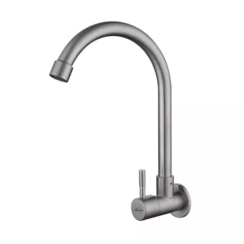 Aquieen Sink Tap Stainless Steel & Ceramic with Wall Flange Silver, AQN 732