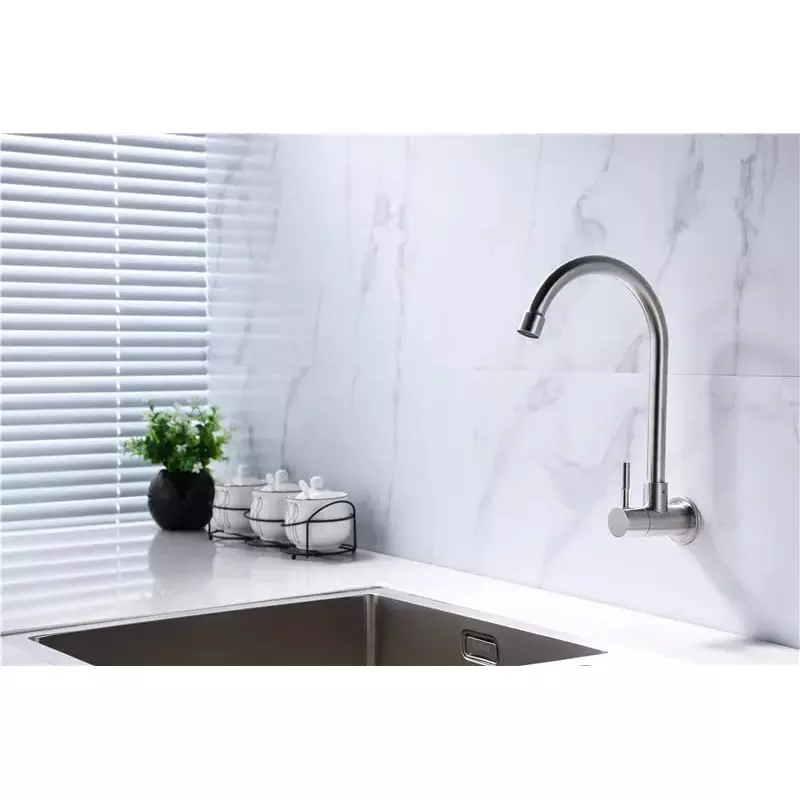 Aquieen Sink Tap Stainless Steel & Ceramic with Wall Flange Silver, AQN 732