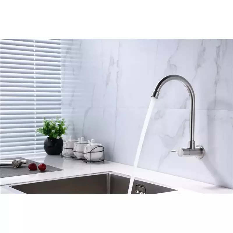 Aquieen Sink Tap Stainless Steel & Ceramic with Wall Flange Silver, AQN 732