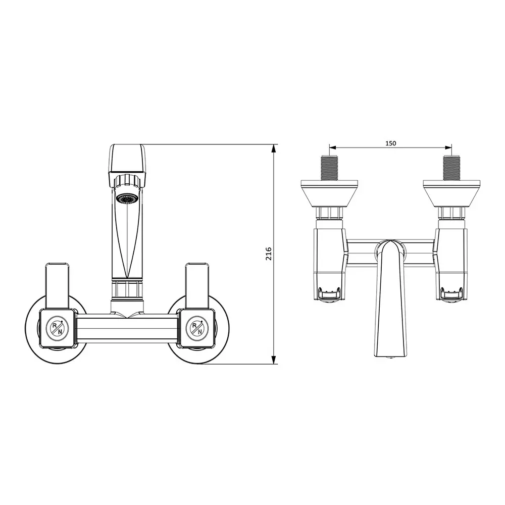 RN PTMT Sink Mixer Wall Mount Metallic Grey 20 mm Faucet Hole, RNABH08B18
