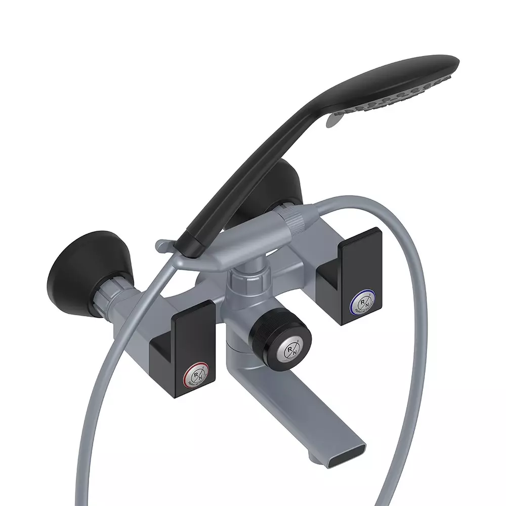 RN PTMT Wall Mixer with Crutch Wall Mount Metallic Grey & Black 20 mm Faucet Hole, RNANP09B12
