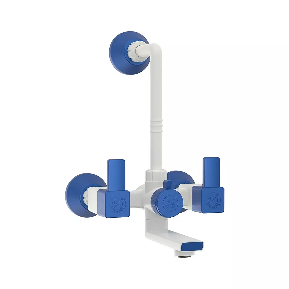 RN PTMT Wall Mixer with Crutch Wall Mount White & Metallic Blue 20 mm Faucet Hole, RNVIR02A19