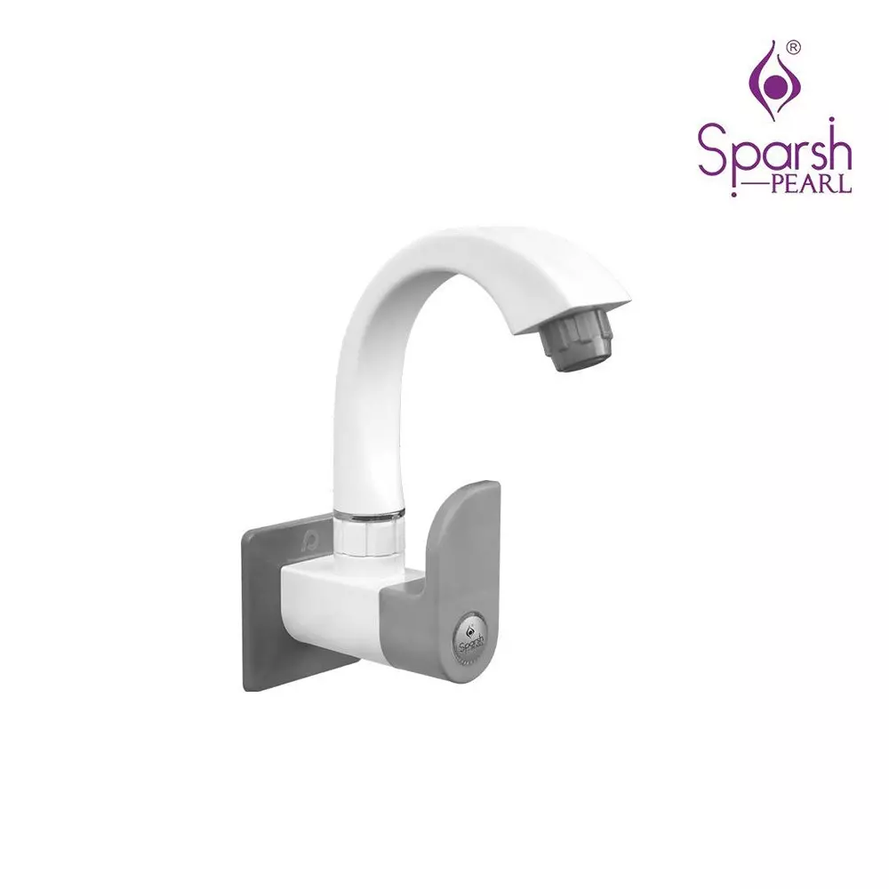 Sparsh Pearl Sink Tap with Flange Curve Prime Series PTMT Grey, White Glossy Finish, CRP-1277