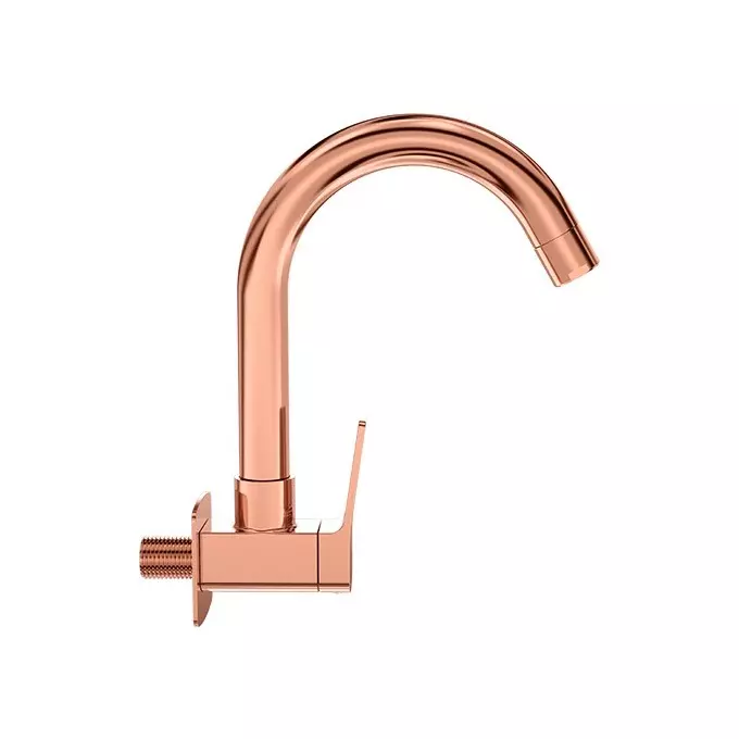 CERA Sylvina Sink Mixer Quarter Turn Wall Mount PVD Finish Rose Gold with Long Swivel Spout & Wall Flange, F1021251RG