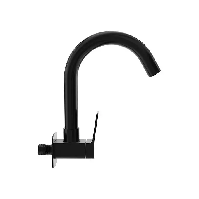 CERA Sylvina Sink Mixer Quarter Turn Wall Mount PVD Finish Black Matte with Long Swivel Spout & Wall Flange, F1021251BM