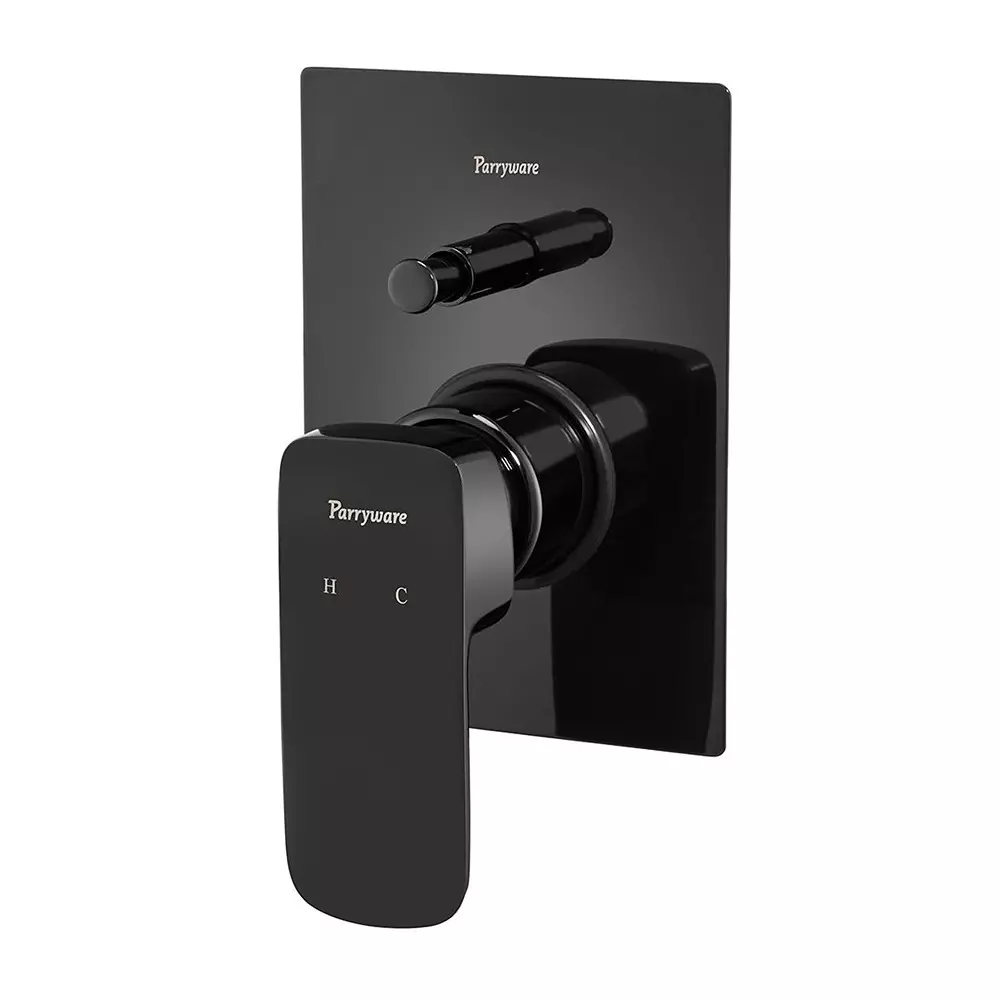Parryware Ultra High Flow Diverter Upper Trim Quattro Shiny Black Chrome Finish, T2385A5