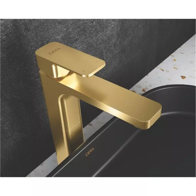 CERA RUBY Basin Mixer Single Lever Deck Mount PVD Finish French Gold, F1005453FG