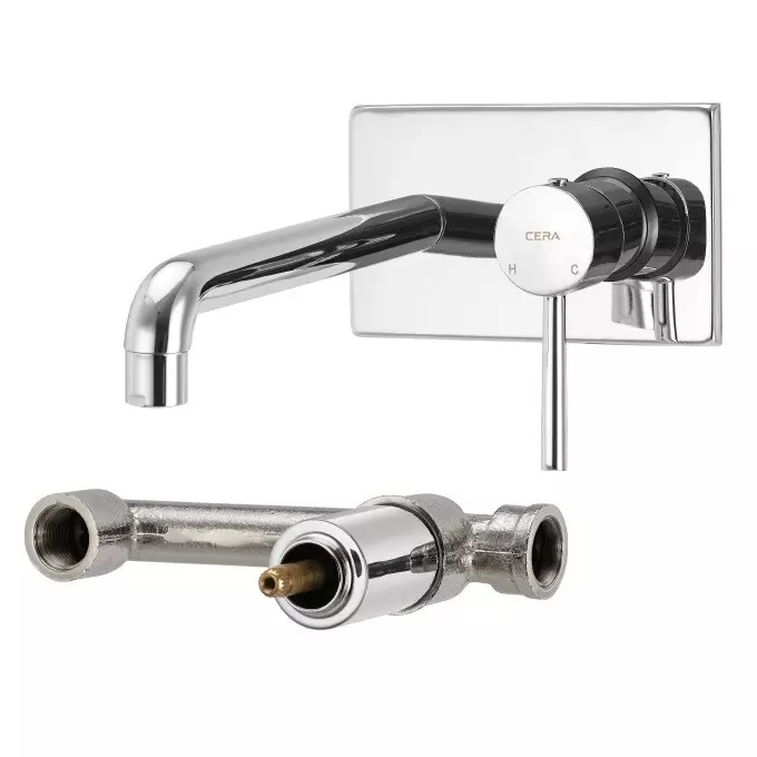 CERA FOUNTAIN Basin Mixer Single Lever Exposed Part + Concealed Part Wall Mount Chrome, F2013473+F4065103