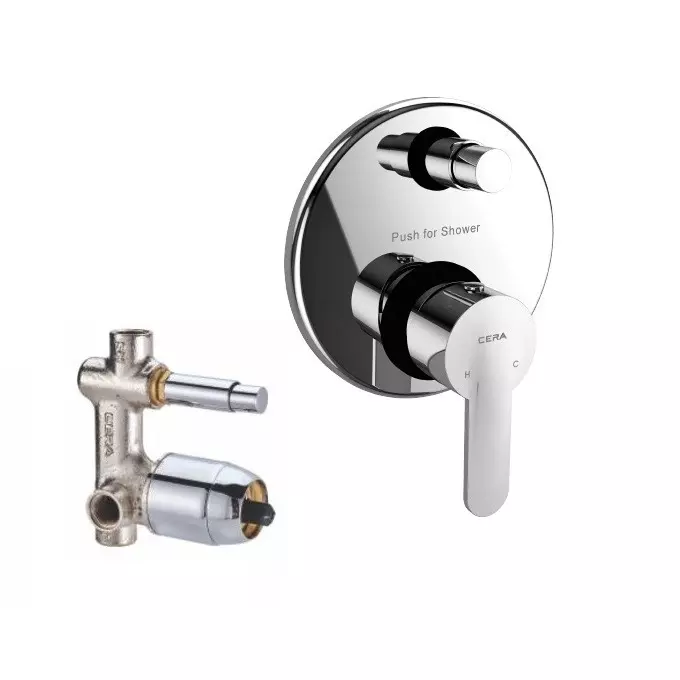 CERA VICTOR Push Type Diverter System Single Lever Exposed Part + Concealed Part Wall Mount Silver, F1015702+F4010110