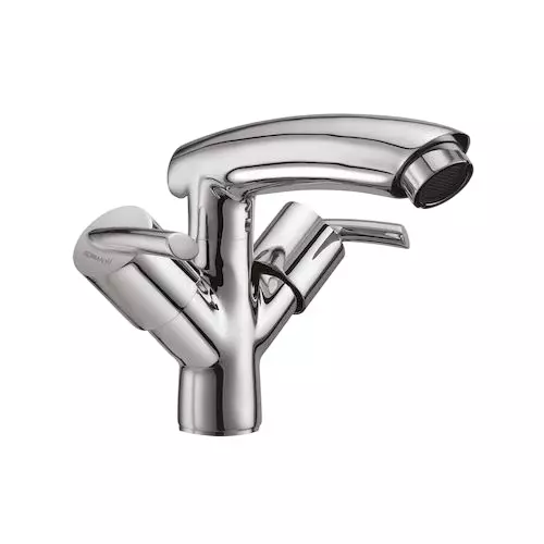 Somany Center Hole Basin Mixer with Braided Hoses Signature Collection Cella Series Chrome Finish Metal Body, 272201150051
