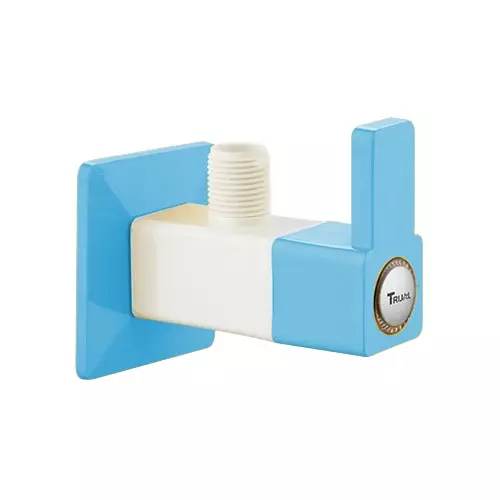 TRIJAL Firoza Plus Angle Cock With Flange White, Blue 15 mm Thread & 20 mm Spindle, FIP-102 (Pack of 24)