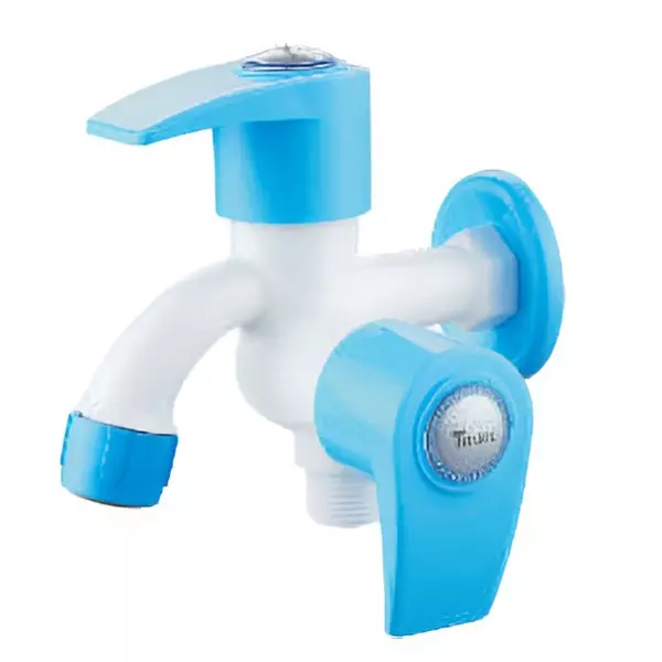 TRIJAL Silver Two Way Bib Cock with Flange White, Blue, SLV-106
