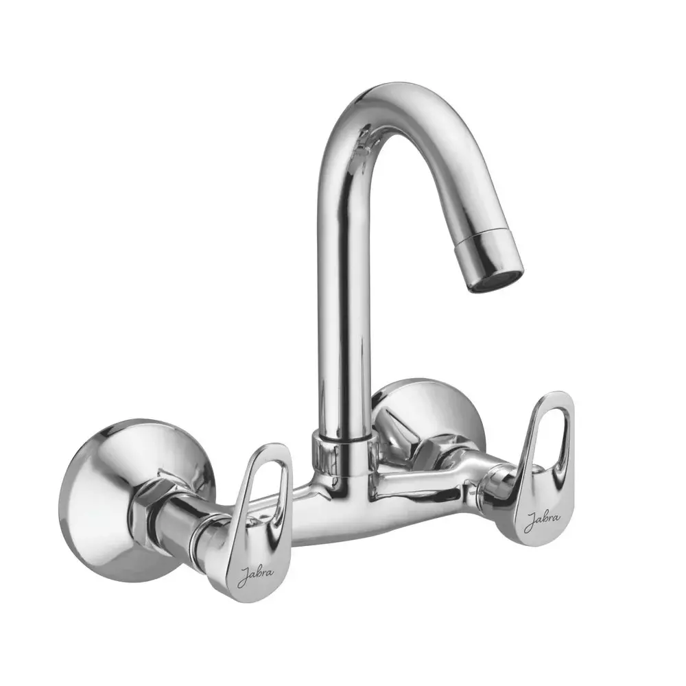 Jabra Sink Mixer Tap (L) Dezo Series Brass Chrome Finish Wall Mount Silver