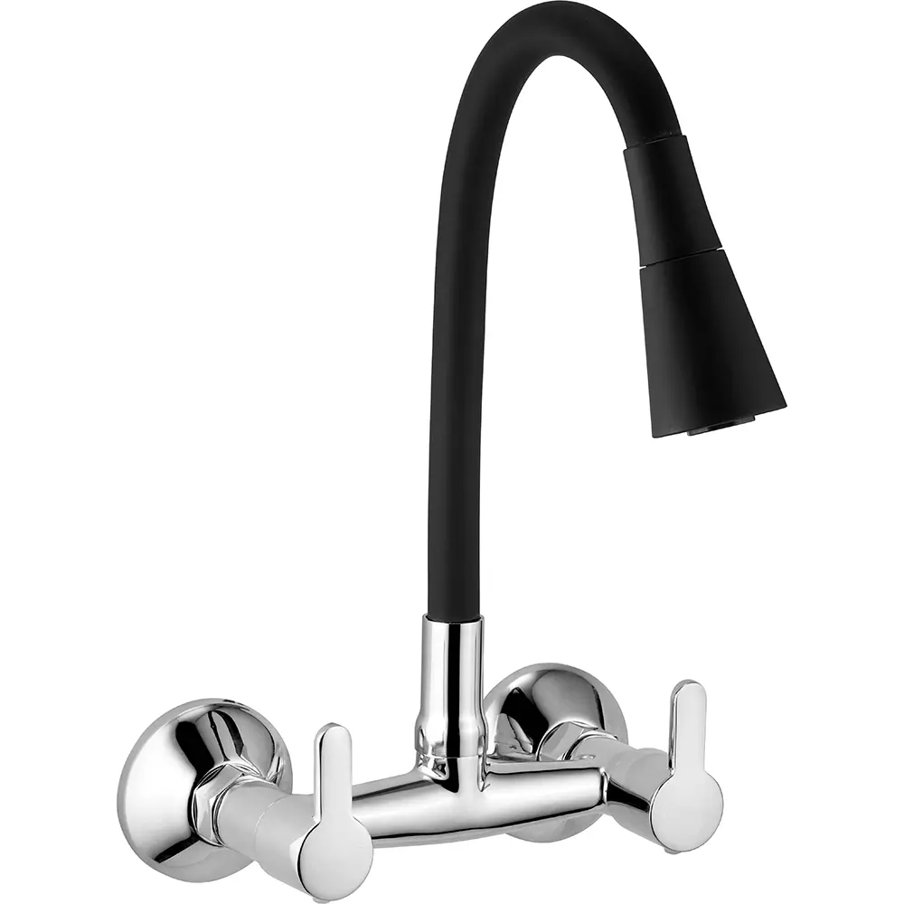 Jabra Single Flow Sink Mixer Prime Series Brass Chrome Finish Wall Mount Black