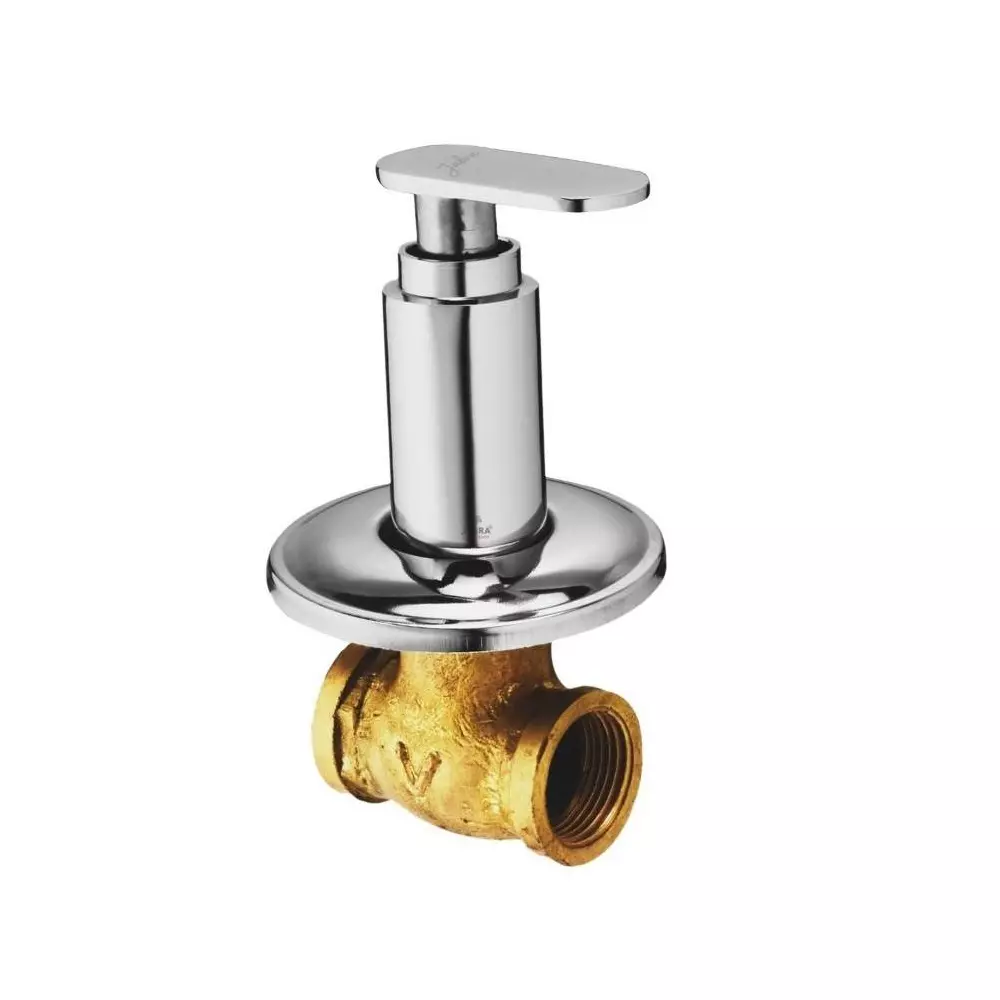 Jabra Concealed Stop Cock (L) Leaf Series Brass Chrome Finish Wall Mount 15 mm Silver