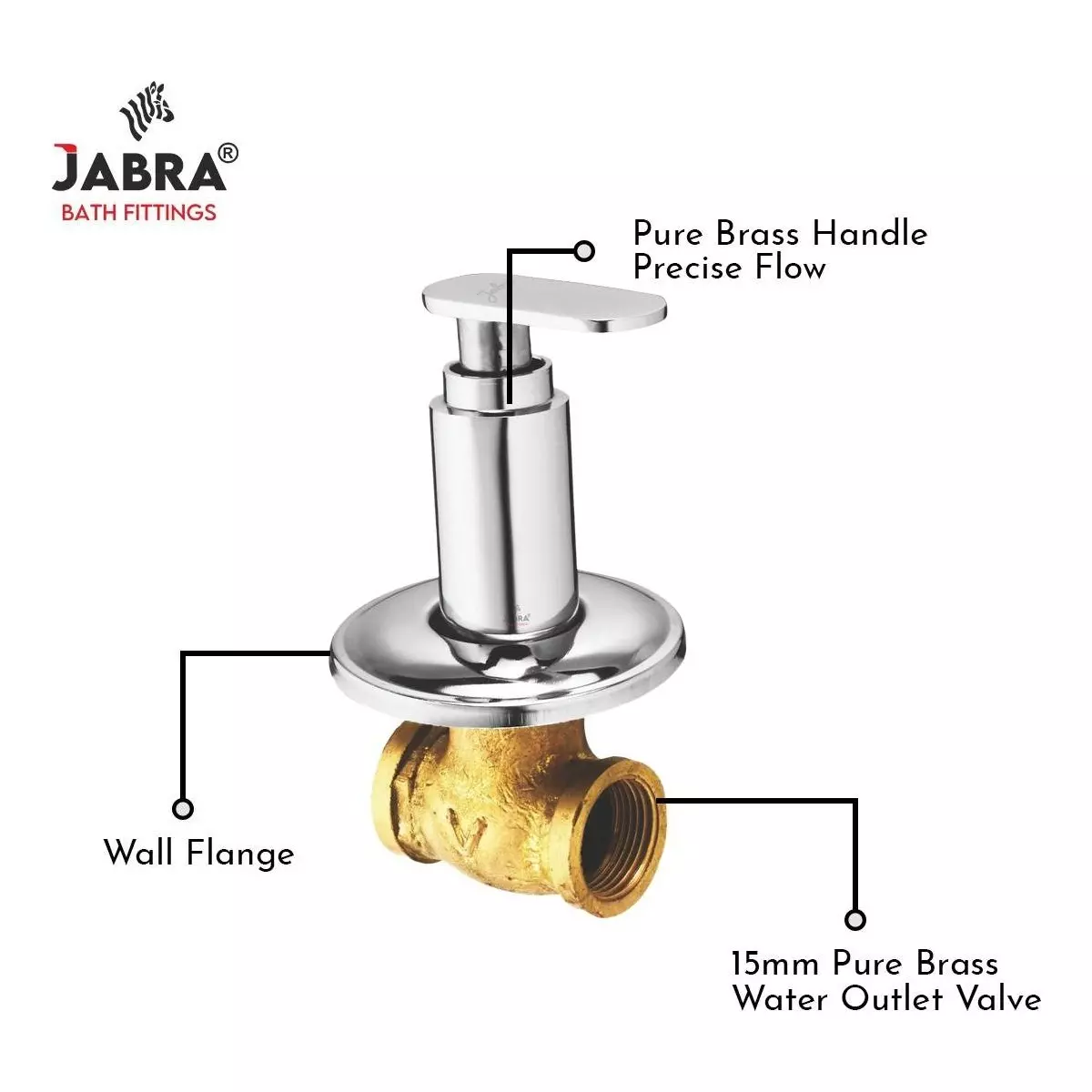 Jabra Concealed Stop Cock (L) Leaf Series Brass Chrome Finish Wall Mount 15 mm Silver