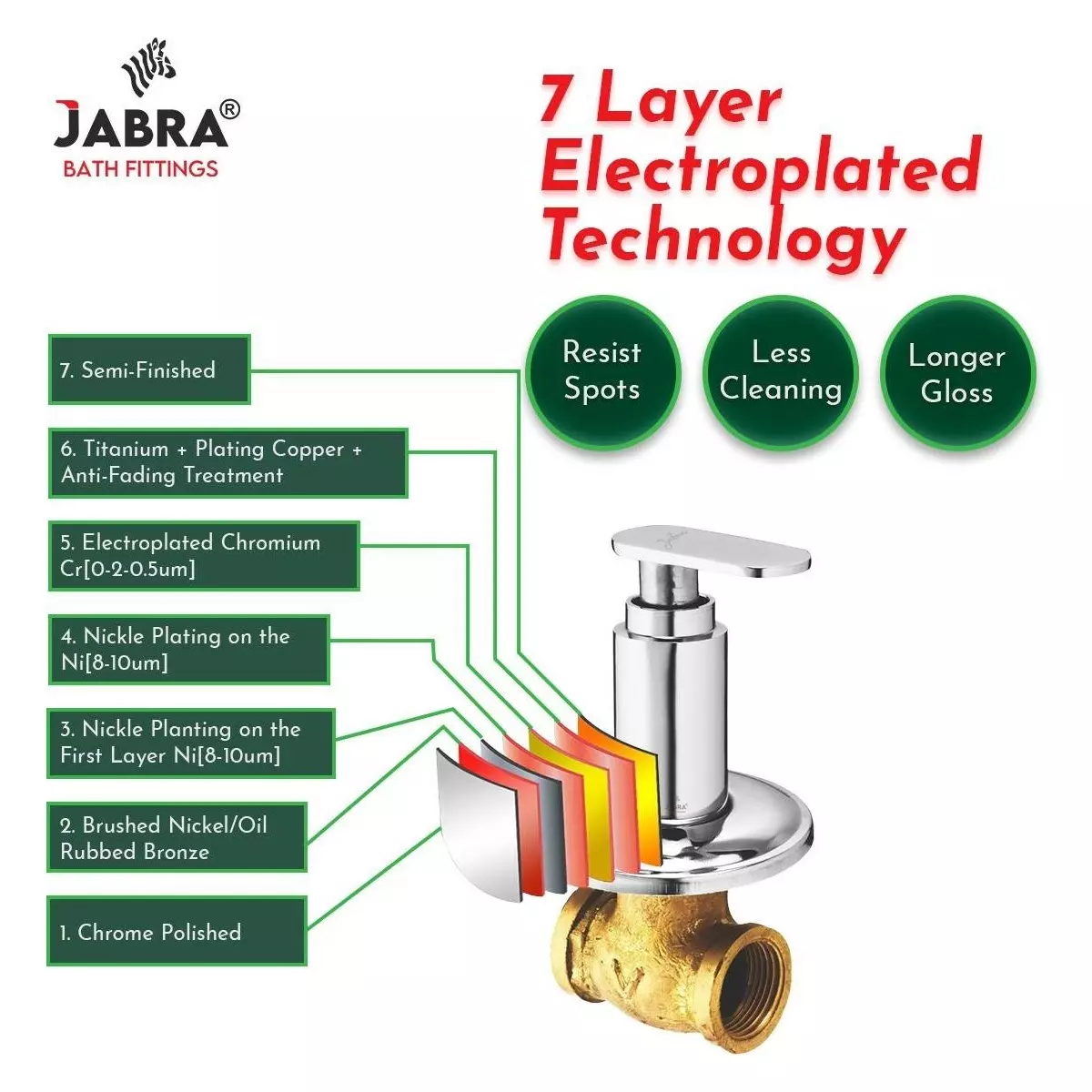 Jabra Concealed Stop Cock (L) Leaf Series Brass Chrome Finish Wall Mount 15 mm Silver