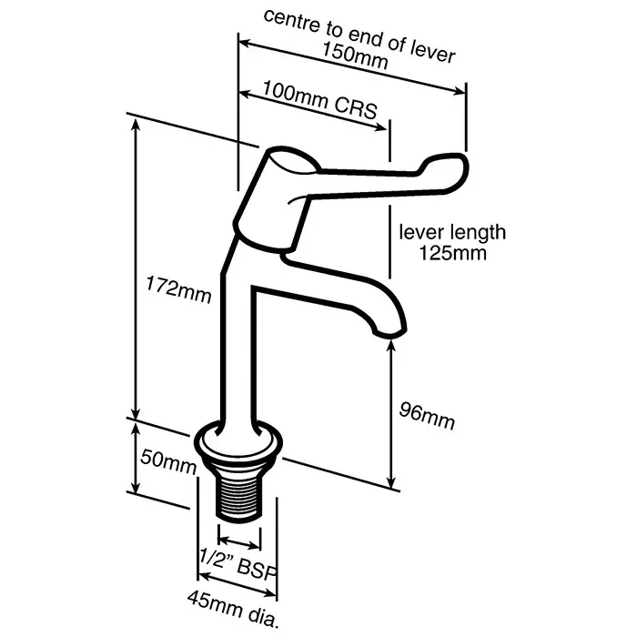 Pegler Yorkshire Chrome Plated Brass Quarter Turn Extended Lever Handle High Neck Hot Sink Tap 1/2in, 333021