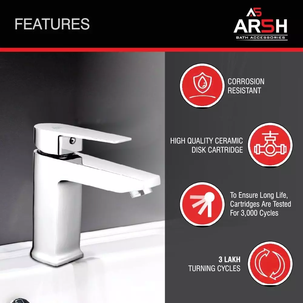 AR5H Single Lever Pillar Sink Mixer Tall Body Table Mounted Brass Chrome Finish 15.24 cm (6 inch) 1.26 Kg, ARIA-008