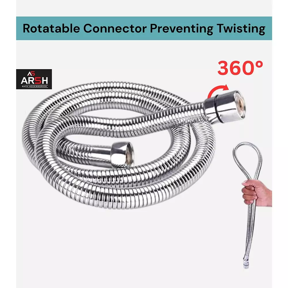 AR5H Health Faucet Pipe Stainless Steel Chrome Finish High Pressure Resistant Ultra Flexible 1.2 m, Silver