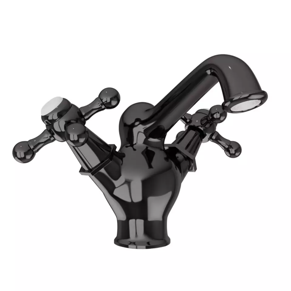 Jaquar Central Hole Basin Mixer With Regular Spout Without Popup Waste System With 450 Mm Long Braided Hoses Black Chrome Finish, QQT-BCH-7167B