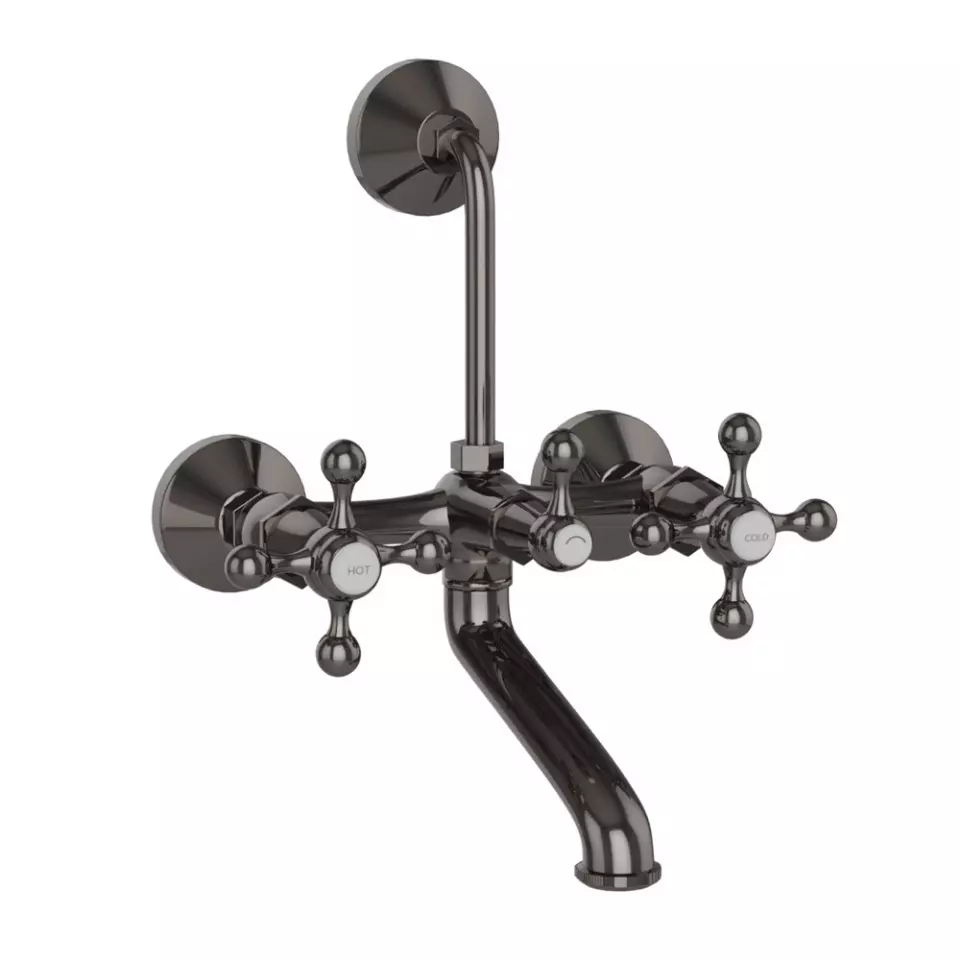Jaquar Wall Mixer With Provision For Overhead Shower With 115 Mm Long Bend Pipe On Upper Side, Connecting Legs & Wall Flanges Black Chrome Finish, QQT-BCH-7273UPR