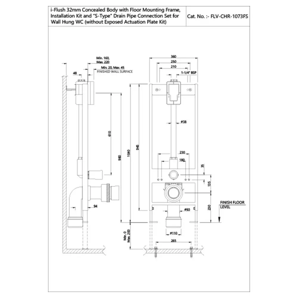 Jaquar Concealed Body with Floor Mounting Frame i-FLUSH Series Chrome Finish Floor Mount, FLV-CHR-1073FS