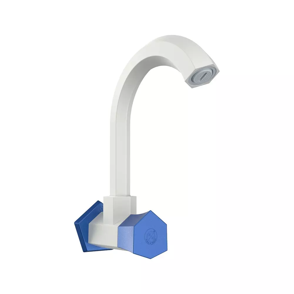 RN Sink Tap Wall Mounted PTMT White Metallic Blue 1/2 Inch (15 mm) Size for Kitchen & Bathroom Use, RNG2P02A09
