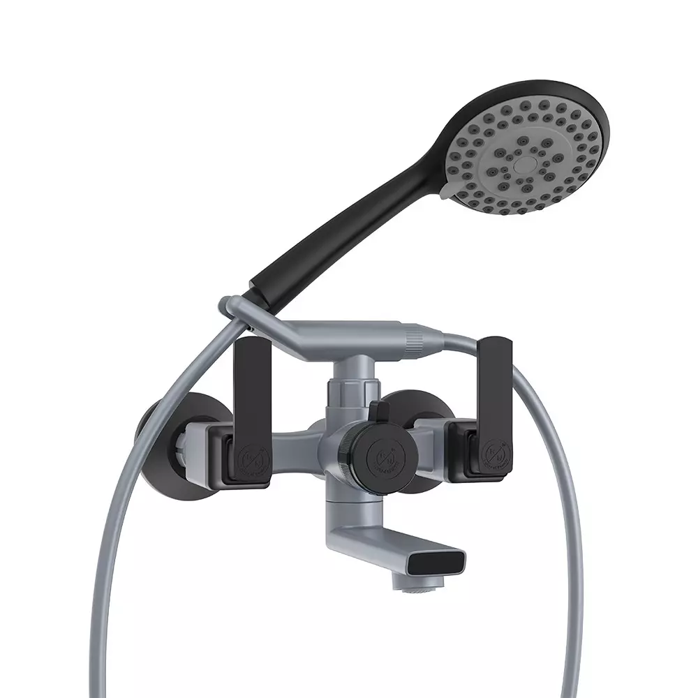 RN Wall Mixer Telephonic Tap With Crutch PTMT Metallic Grey Black 1/2 Inch (15 mm) Size for Kitchen & Bathroom Use, RNABP09B12 (Without Hand Shower & Tube)