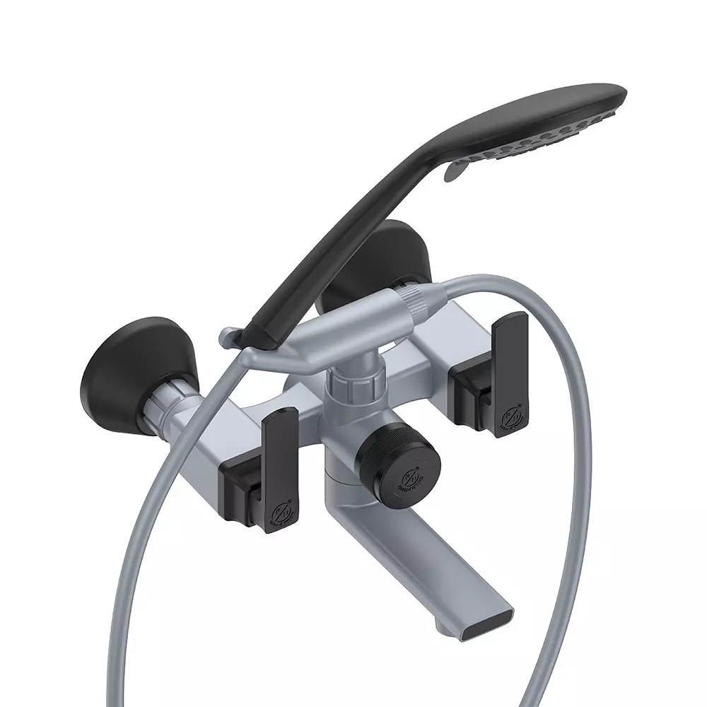 RN Wall Mixer Telephonic Tap With Crutch PTMT Metallic Grey Black 1/2 Inch (15 mm) Size for Kitchen & Bathroom Use, RNABP09B12 (Without Hand Shower & Tube)