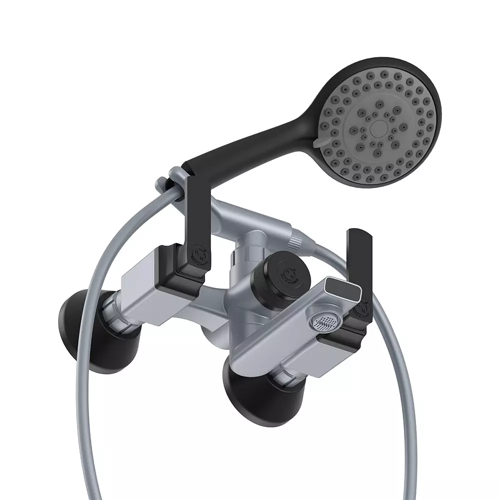 RN Wall Mixer Telephonic Tap With Crutch PTMT Metallic Grey Black 1/2 Inch (15 mm) Size for Kitchen & Bathroom Use, RNABP09B12 (Without Hand Shower & Tube)