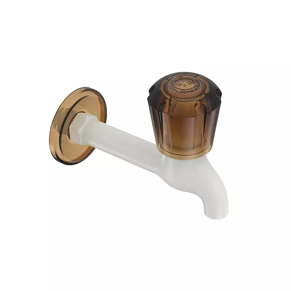 RN Long Body BIB Tap With Flange PTMT White Hash Brown 1/2 Inch (15 mm) Size for Kitchen & Bathroom Use, RNSUP20F03