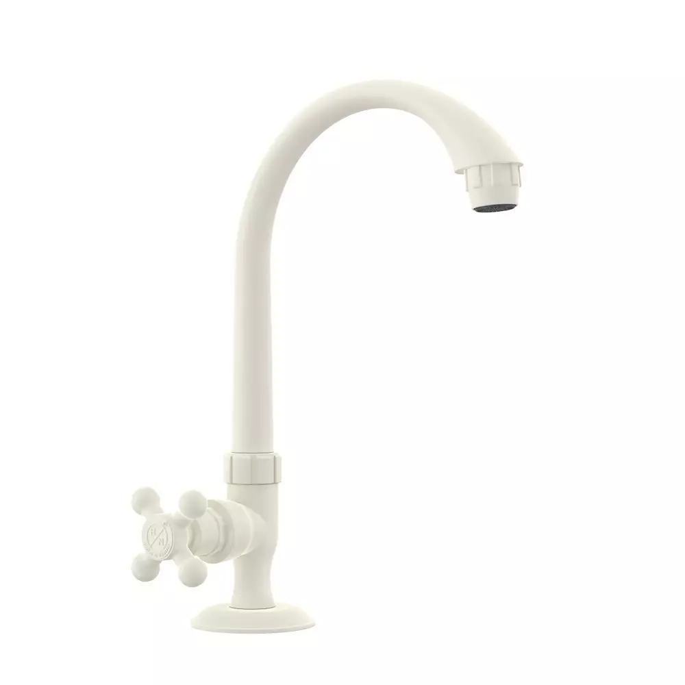 RN Rimjhim Collection Foam Flow Swan Neck Tap With Flange Table Mounted PTMT Ivory 1/2 Inch (15 mm) Size for Kitchen & Bathroom Use, RNRIM05A10