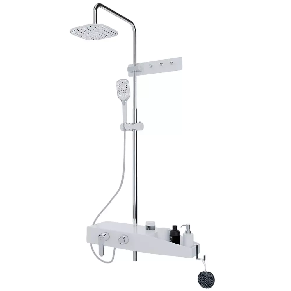 RN Exposed Shower Set Mixer White Wall Mounted 35x44x128 cm, RN3070EXSH