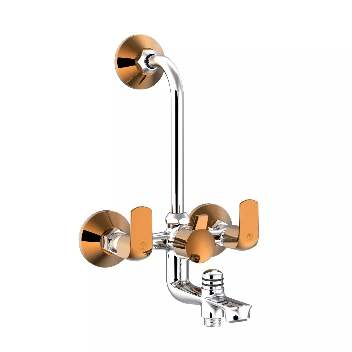 RN Solitaire Pro Dual 3 In 1 L-Bend Wall Mixer Tap With Provision & Hand Shower Rose Gold Chrome 1/2 Inch (15 mm) Size, RNSOP25G20