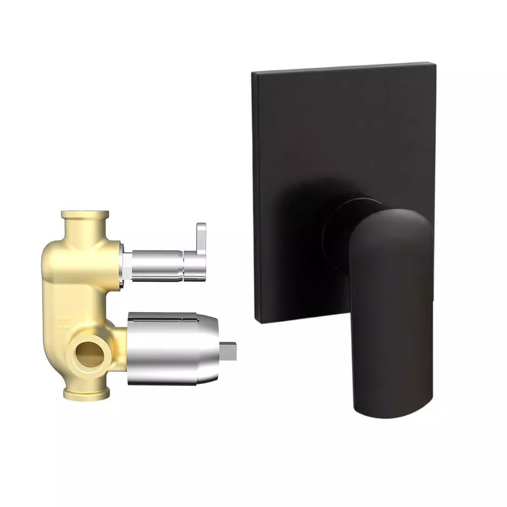 RN Solitaire Pro Black Collection Single Lever Expose & Concealed Part Kit 2 Inlet & 2 Outlet Diverter Body Ultra Hi Flow 4 Way Wall Mounted 1 3/4 Inch (45 mm) Size