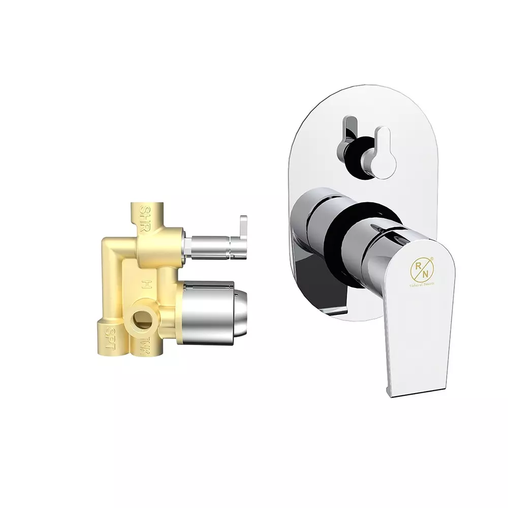 RN Charvi Chrome Plated Collection Single Lever Expose & Concealed Part Kit 3 Inlet & 2 Outlet Diverter Body Hi Flow 5 Way Wall Mounted 3/2 Inch (40 mm) Size