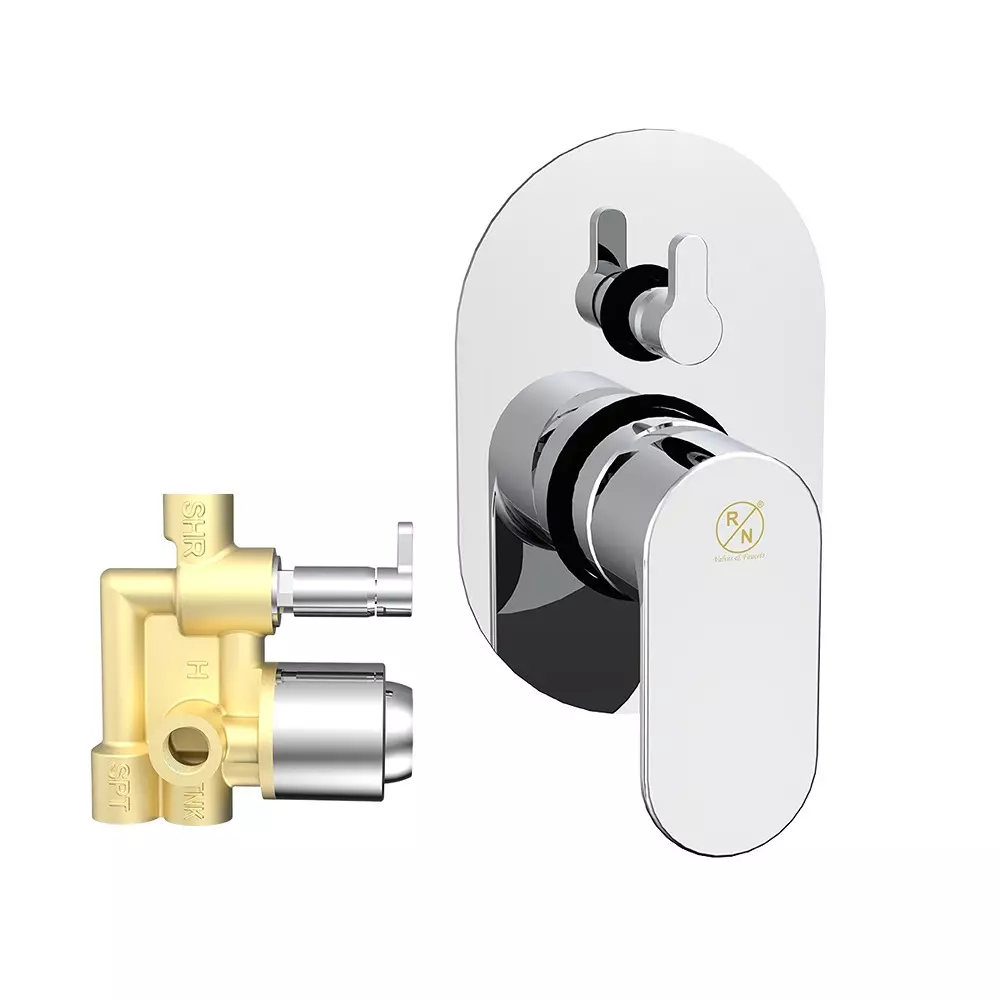 RN Zane Chrome Plated Collection Single Lever Expose & Concealed Part Kit 3 Inlet & 2 Outlet Diverter Body Hi Flow 5 Way Wall Mounted 3/2 Inch (40 mm) Size