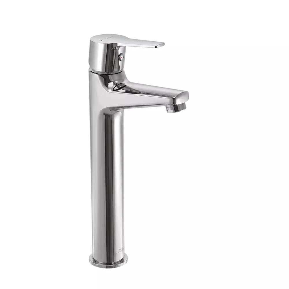 PLUMBER Ecoline Series Evion Range Single Lever Basin Mixer High Neck with 450 mm Long Flexible Connectors, Chrome Finish and Deck Mounted, EVN-3145