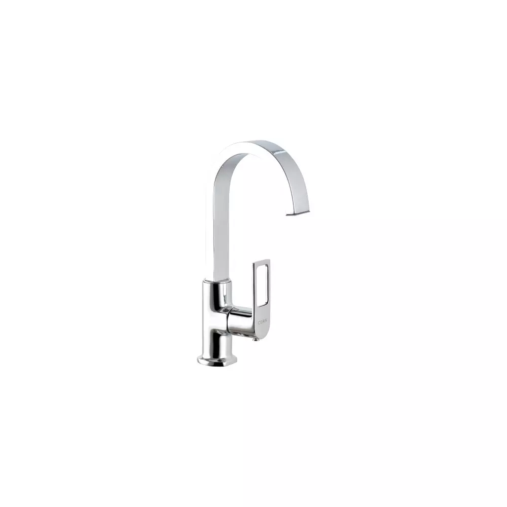 CERA Winslet Swivel Swan Neck Pillar Tap With Aerator Silver Table Mounted for Bathroom Use, F1099105
