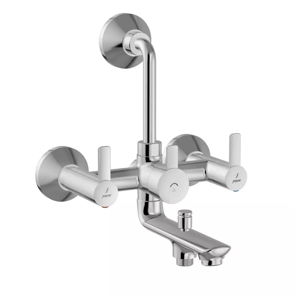 Jaquar Fusion Prime 3 In 1 Wall Mixer Tap with Provision Bend Pipe & Connecting Leg 115 mm Silver Stainless Steel for Home Use, FUP-CHR-29281PM