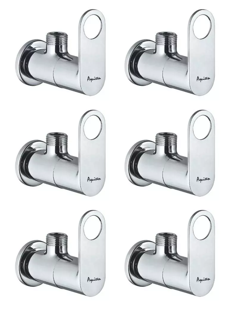 Aquieen Ornamix Brass Silver Angle Stop Valve Pack of 6 Piece