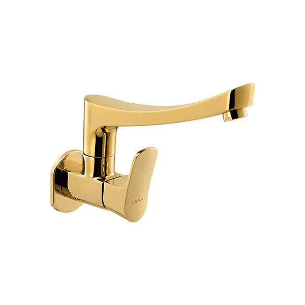 CERA Perla Quarter Turn Single Lever Wall Mount Sink Cock French Gold, F1012261FG