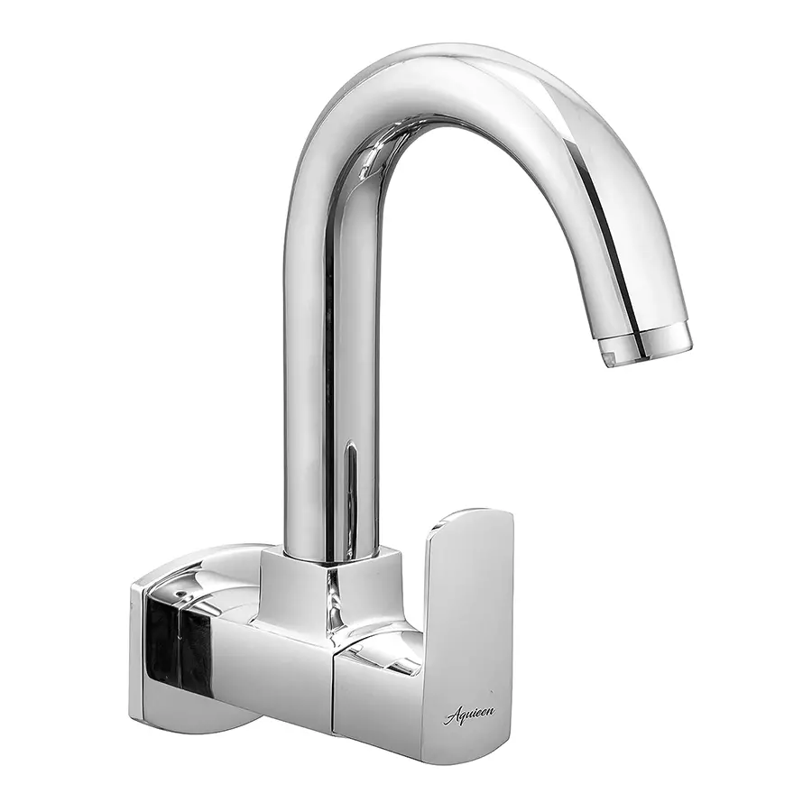 Aquieen Zura Sink Tap Brass & Ceramic Wall Mount Silver, AQN 963