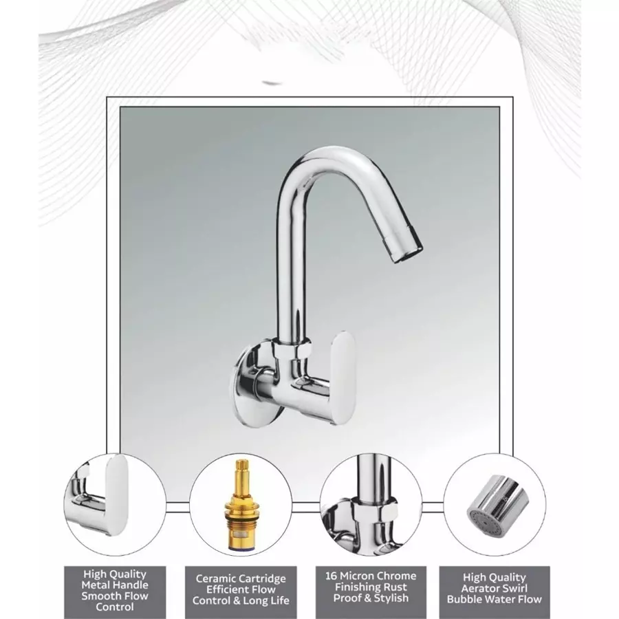 Fastgear Sink Tap Brass Chrome Finish Silver, FG1452