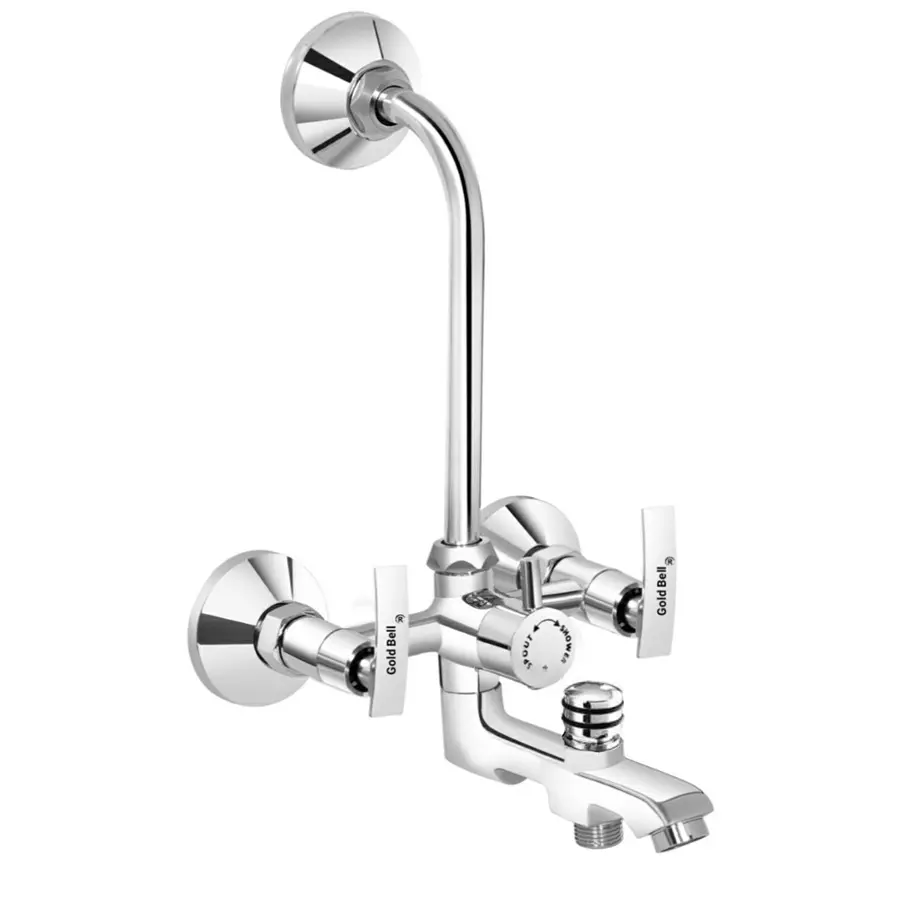 Gold Bell Prime Brass 3 In 1 Wall Mixer Set with 203X203 mm(8X8 Inch) SS Sandwich Overhead 381 mm(15 Inch) SS Arm Hand Shower, 3-1-Siya-Soft-8S-15A-Reg