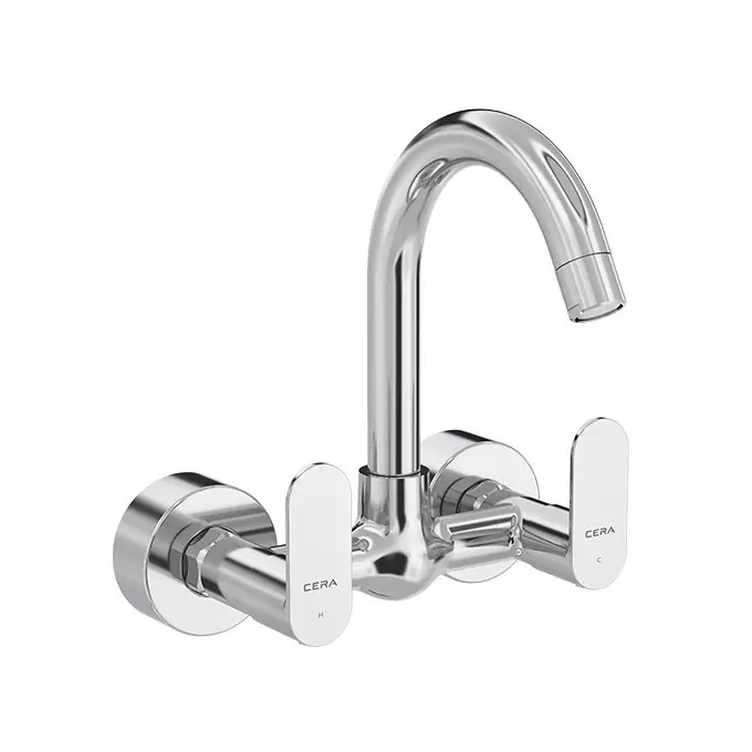 Cera Curve Sink Mixer (Wall Mount) With 150 mm (6 inch) Long Swivel Spout Connecting Legs And Wall Flanges, F1023501