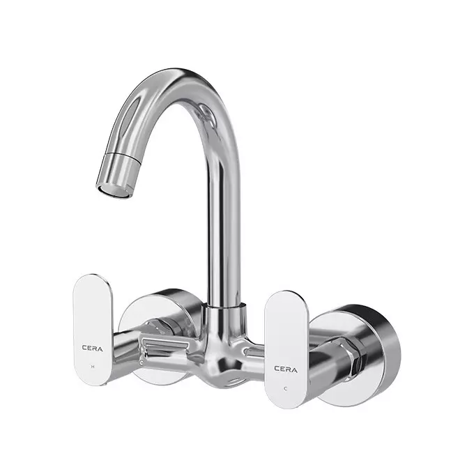 Cera Curve Sink Mixer (Wall Mount) With 150 mm (6 inch) Long Swivel Spout Connecting Legs And Wall Flanges, F1023501