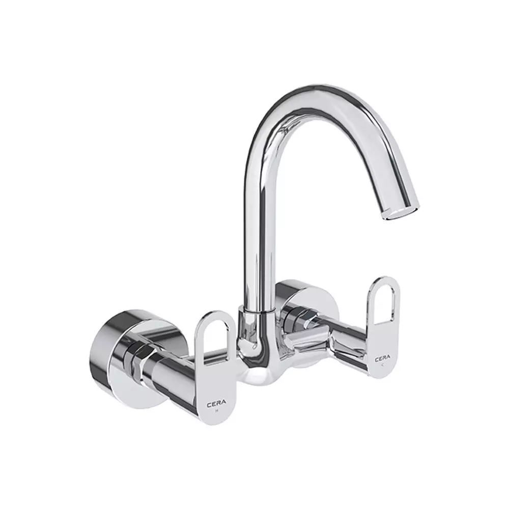 Cera Elante Sink Mixer (Wall Mount) With 150 mm (6 inch) Long Swivel Spout Connecting Legs and Wall Flanges, F1022501
