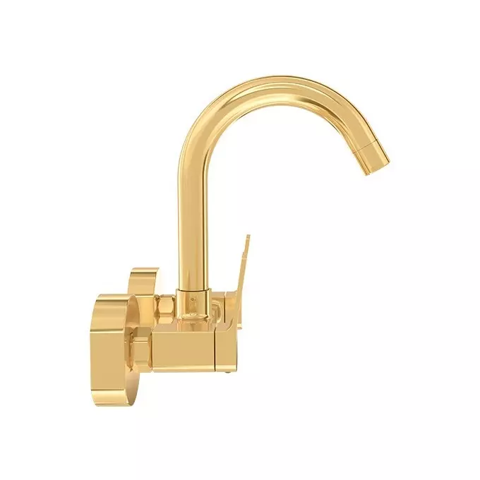 CERA Sylvina Sink Mixer Quarter Turn Wall Mount PVD Finish French Gold with Long Swivel Spout, F1021501FG